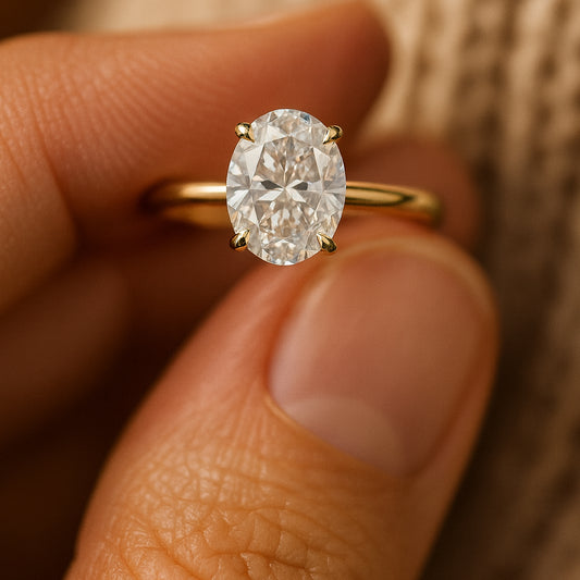 Oval Cut Diamond Solitaire Ring Gold Vintage Style
