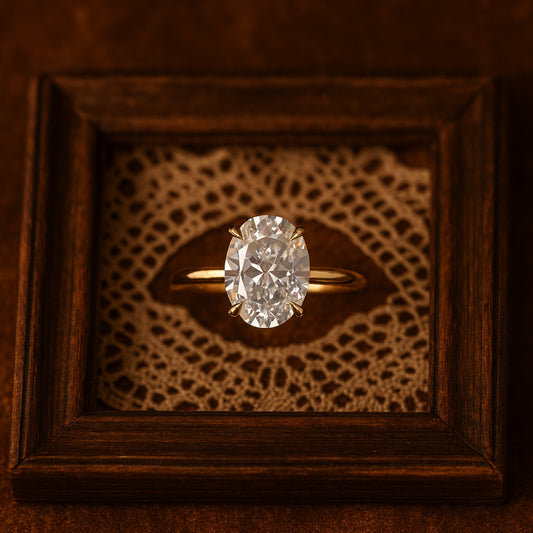 Oval Cut Diamond Solitaire Ring Gold Vintage Style
