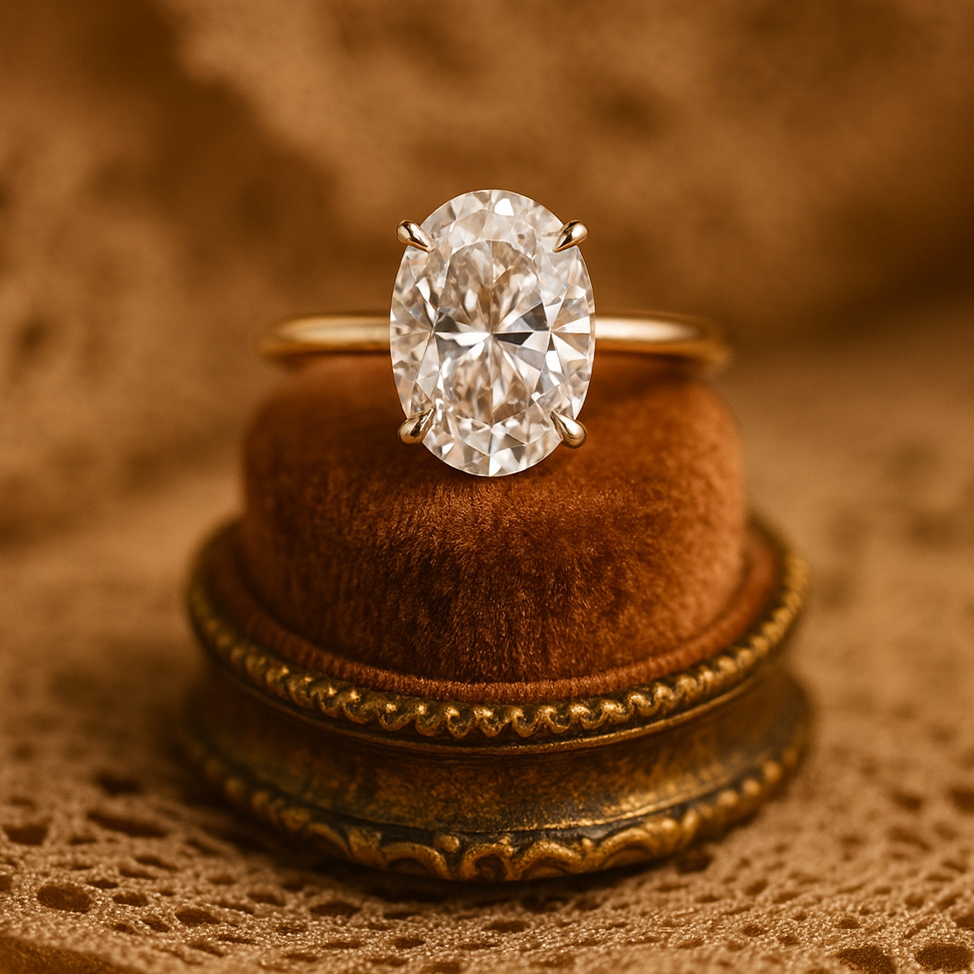 Oval Cut Diamond Solitaire Ring Gold Vintage Style
