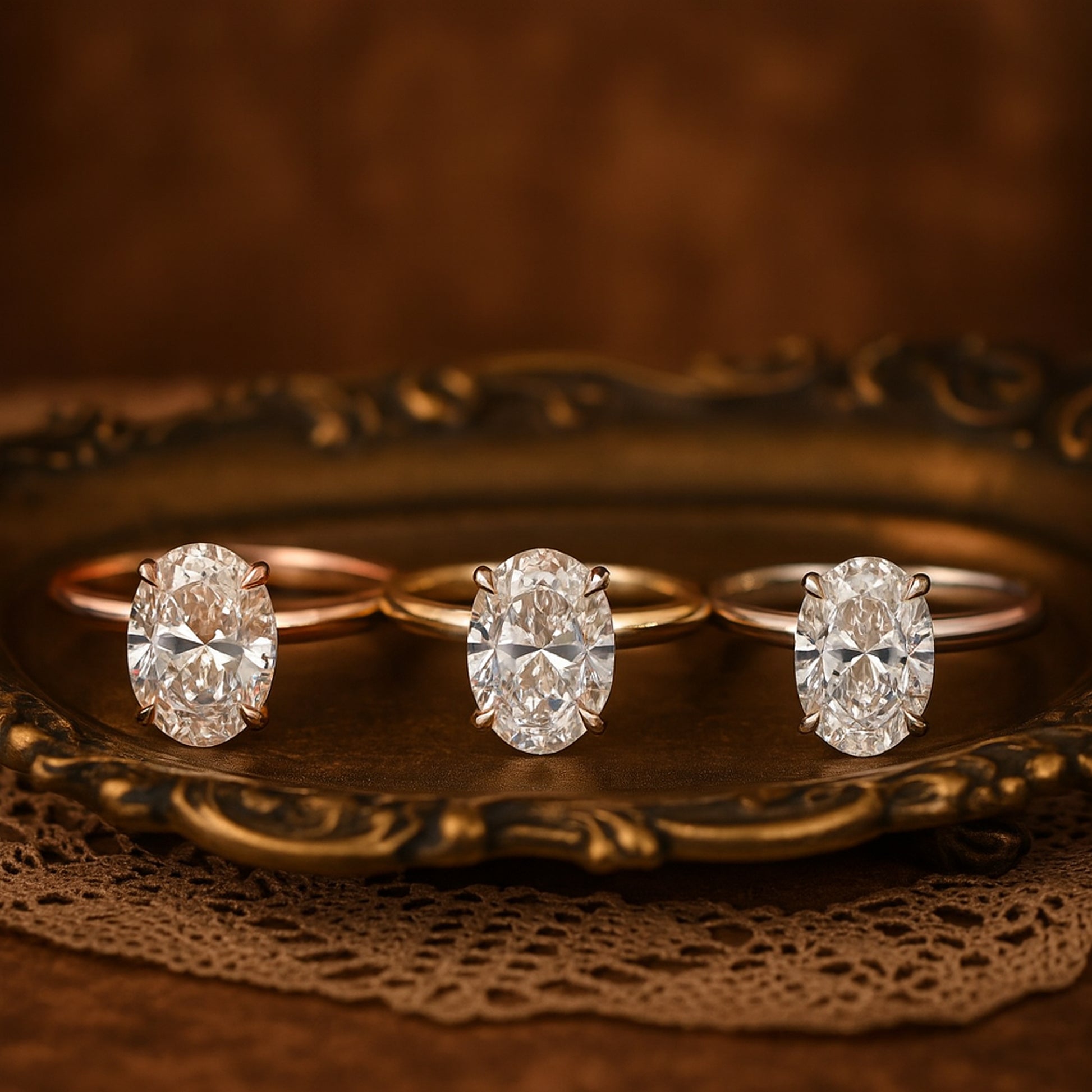 Oval Cut Diamond Solitaire Ring Gold Vintage Style
