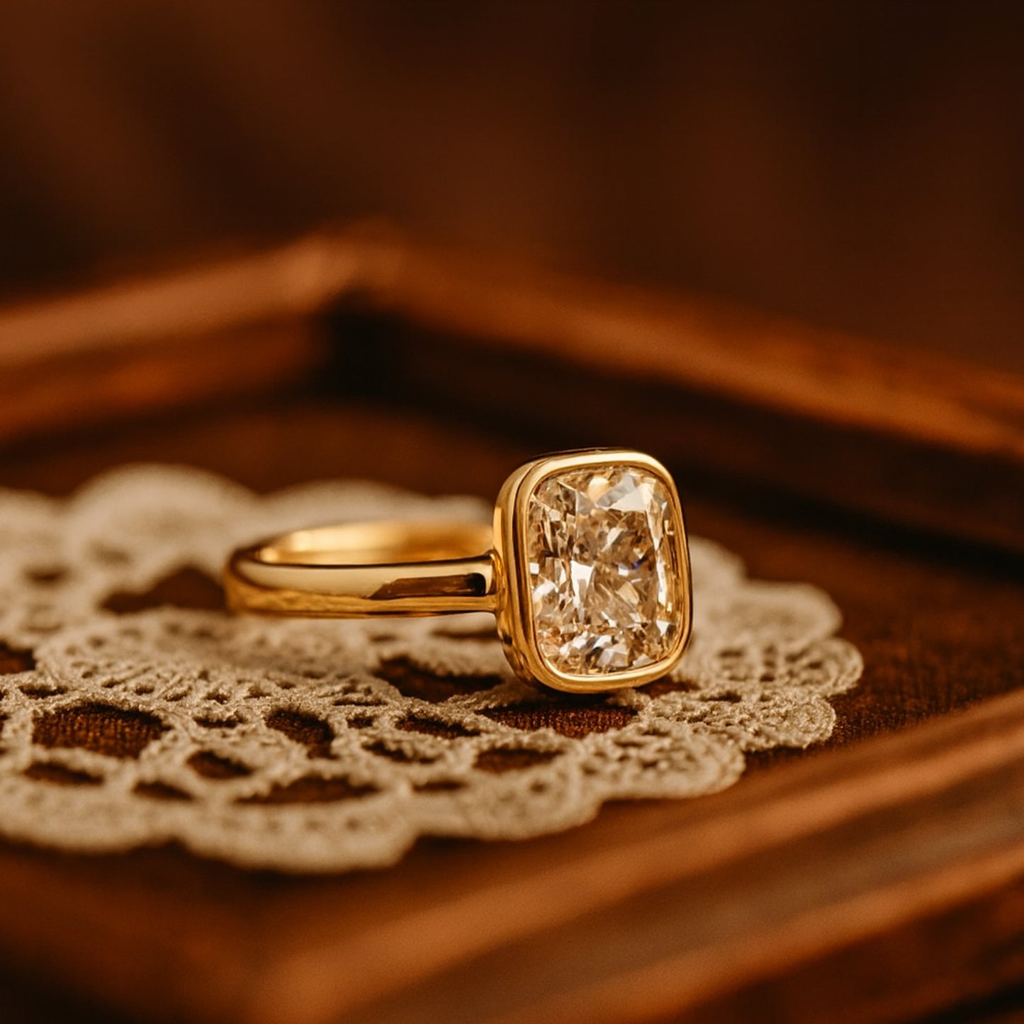 Modern Bezel Ring Women Married Band Cushion Cut Moissanite Wedding Bridal Engagement Anniversary Jewelry Gift Love 