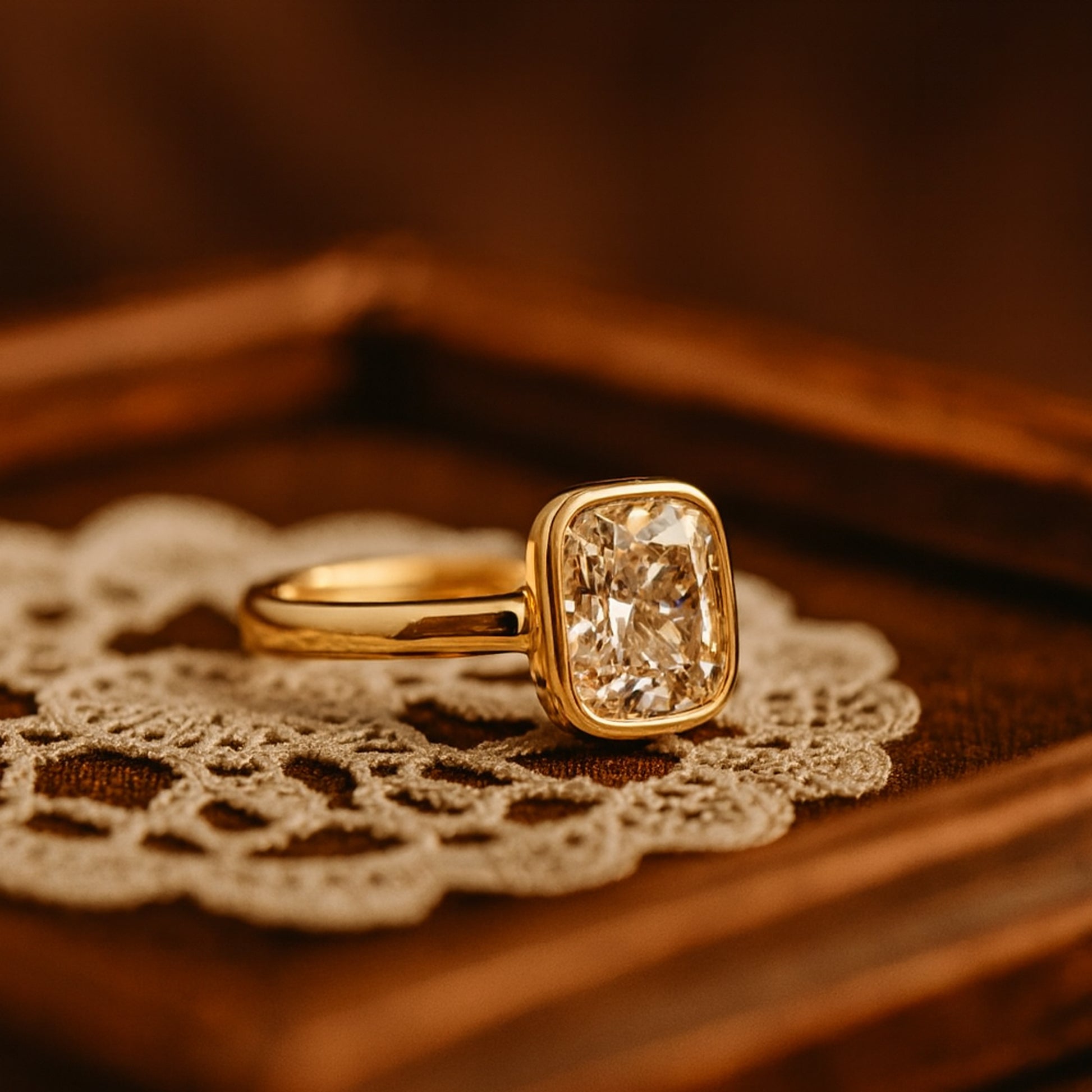 Modern Bezel Ring Women Married Band Cushion Cut Moissanite Wedding Bridal Engagement Anniversary Jewelry Gift Love 