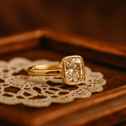 Modern Bezel Ring Women Married Band Cushion Cut Moissanite Wedding Bridal Engagement Anniversary Jewelry Gift Love 