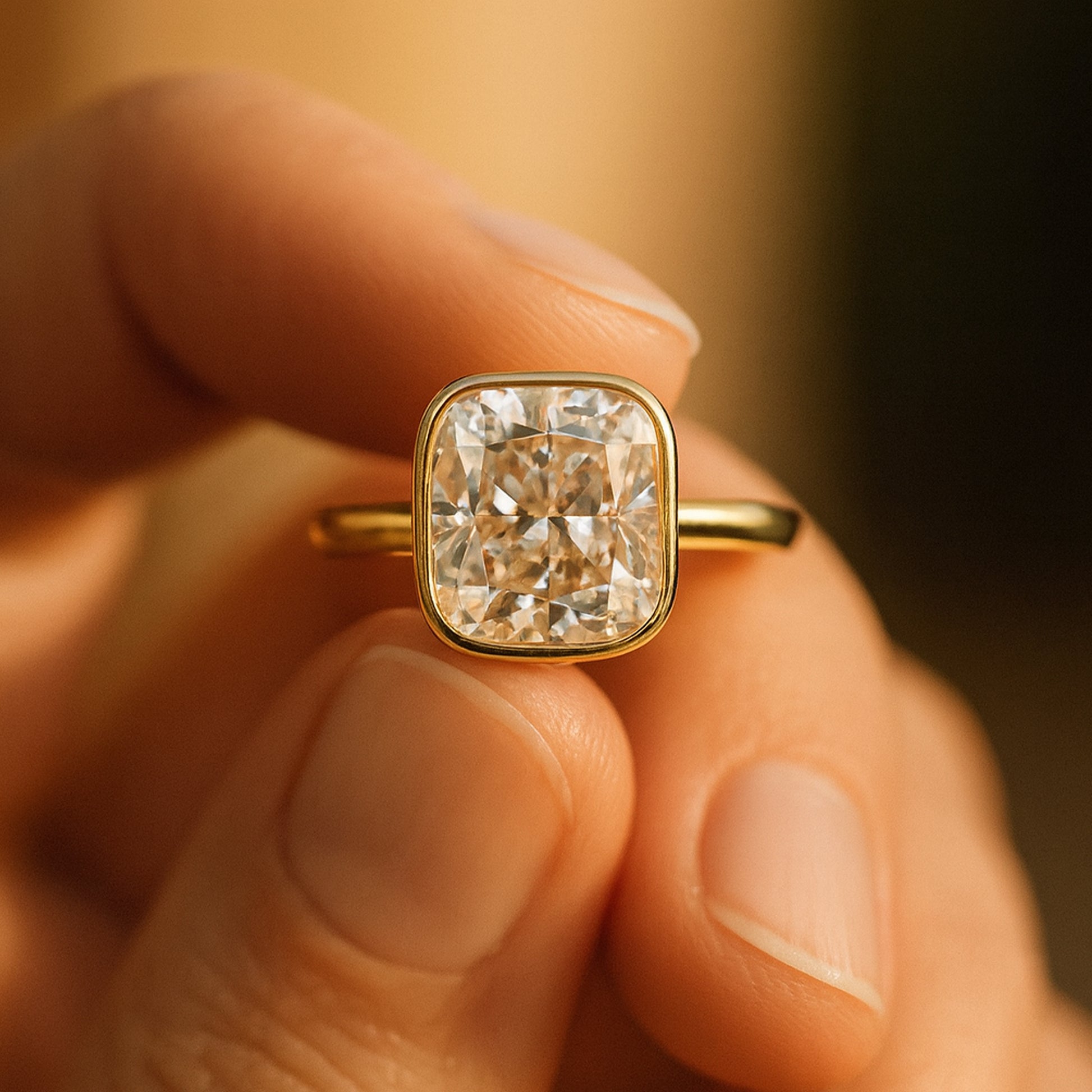 Bezel Set Cushion Ring Women Married Band Moissanite Bridal Wedding Engagement Anniversary Jewelry Gift Gemstone Love