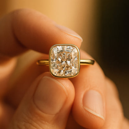 Bezel Set Cushion Ring Women Married Band Moissanite Bridal Wedding Engagement Anniversary Jewelry Gift Gemstone Love