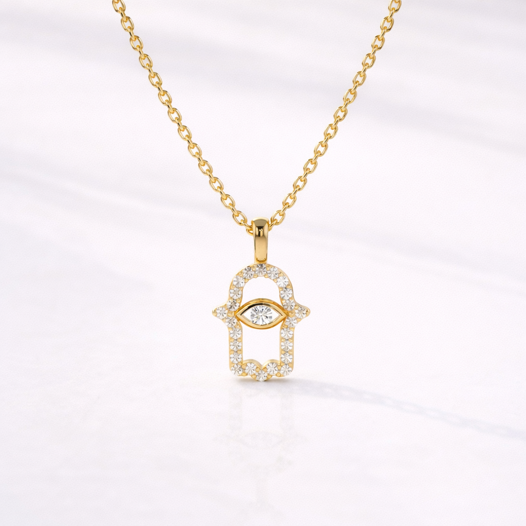 Hamsa Pendant Evil Eye Pendant Yellow Gold Pendant
