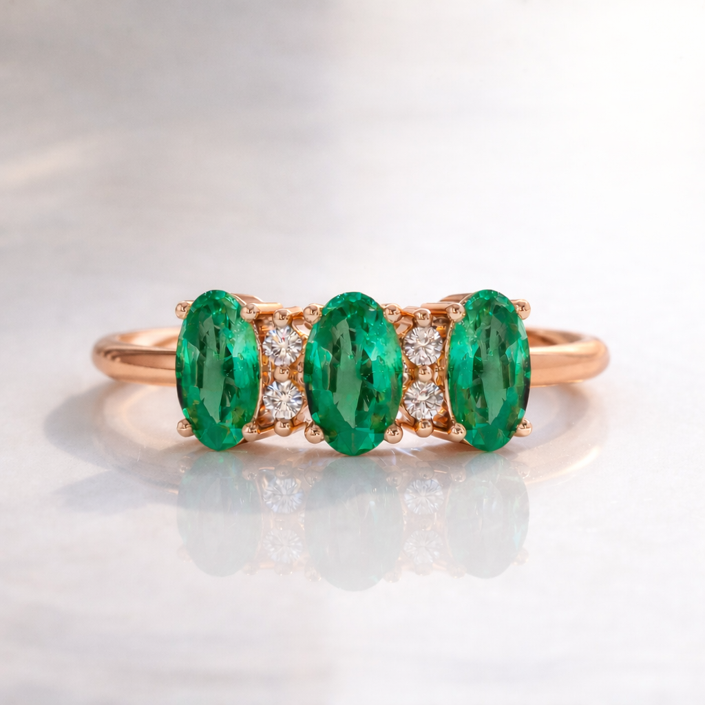 Oval Emerald Engagement Ring With Diamonds

