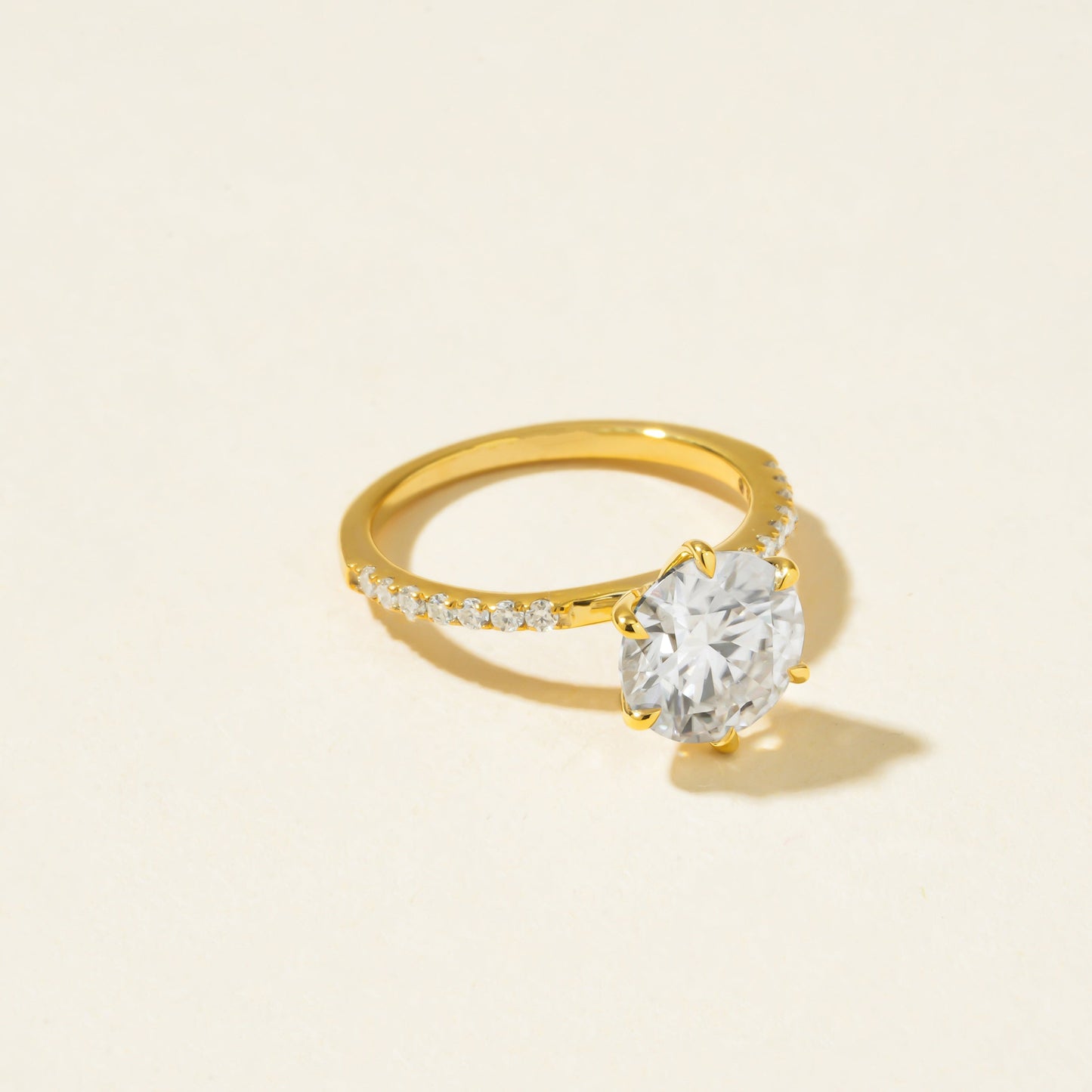Round Cut 1.5 Ct Ring, Moissanite Pave Band 10K Yellow Gold Engagement Fine Jewelry 