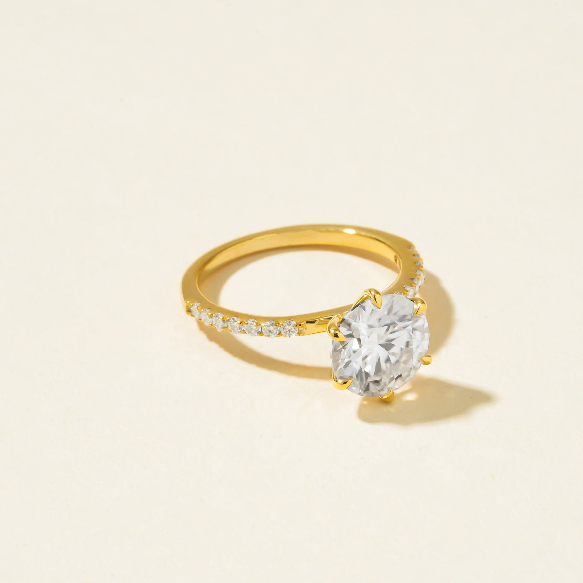 Round Cut 1.5 Ct Ring, Moissanite Pave Band 10K Yellow Gold Engagement Fine Jewelry 