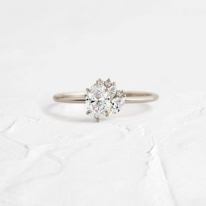 Engagement Oval Cut Ring, Moissanite Cluster Halo Yellow Gold Fine Jewelry With Romance