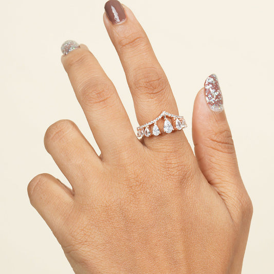 Moissanite Pear Engagement Ring, Cluster Rose Gold Fine Jewelry With Brilliance