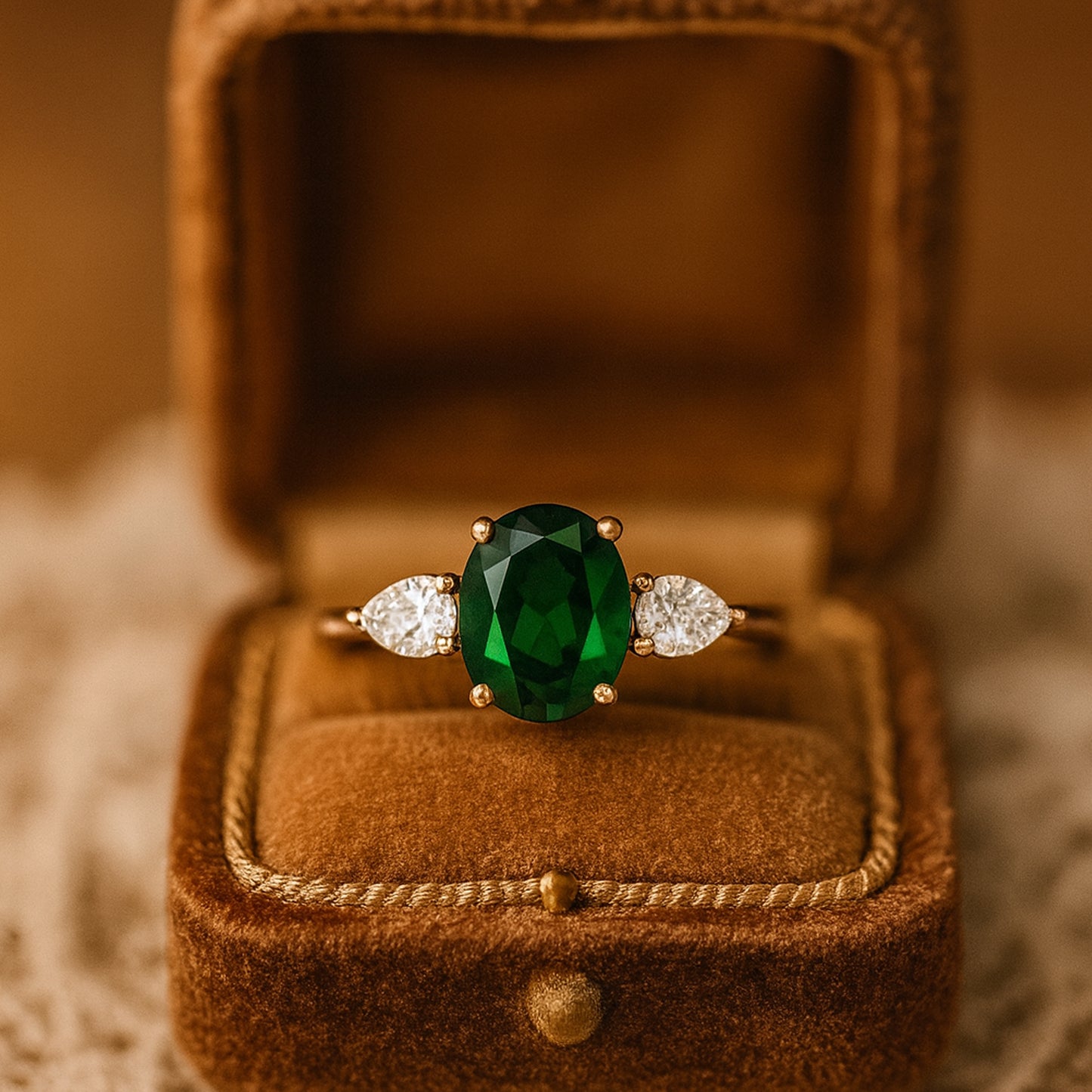 Oval With Side Pear Diamond Promise Rings Wedding Band and Engagement Ring Set
