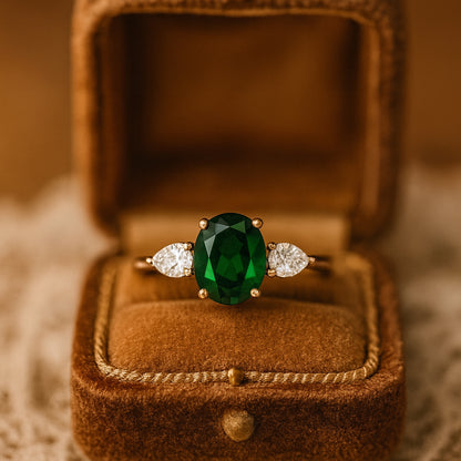 Oval With Side Pear Diamond Promise Rings Wedding Band and Engagement Ring Set
