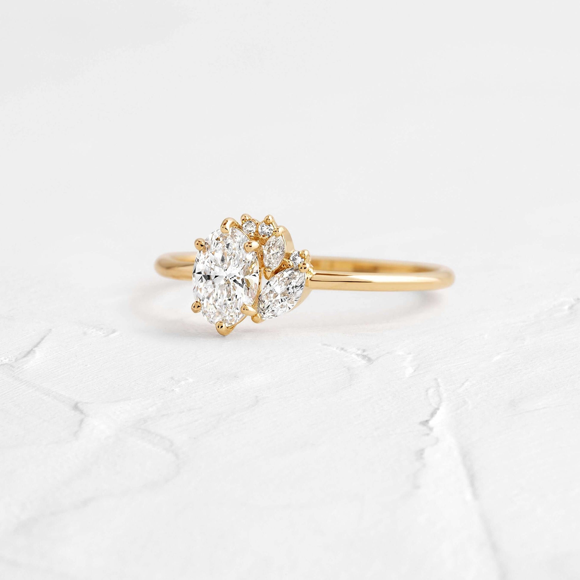 Oval Moissanite Ring, 1.50 ct Cluster Halo Gold Engagement Fine Jewelry With Sparkle