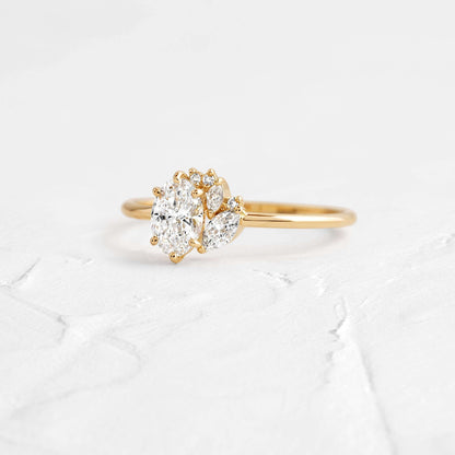 Oval Moissanite Ring, 1.50 ct Cluster Halo Gold Engagement Fine Jewelry With Sparkle