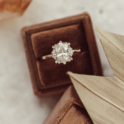 Oval Cut Halo Engagement Ring, Moissanite Baguette Stone Wedding Band Fine Jewelry With VVS1 Clarity 