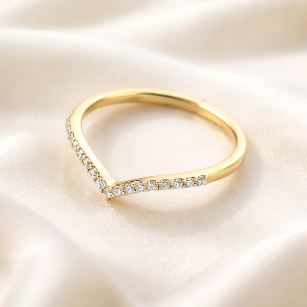 Wedding Band V Shape Style Thin And Elegant Diamond Setting
