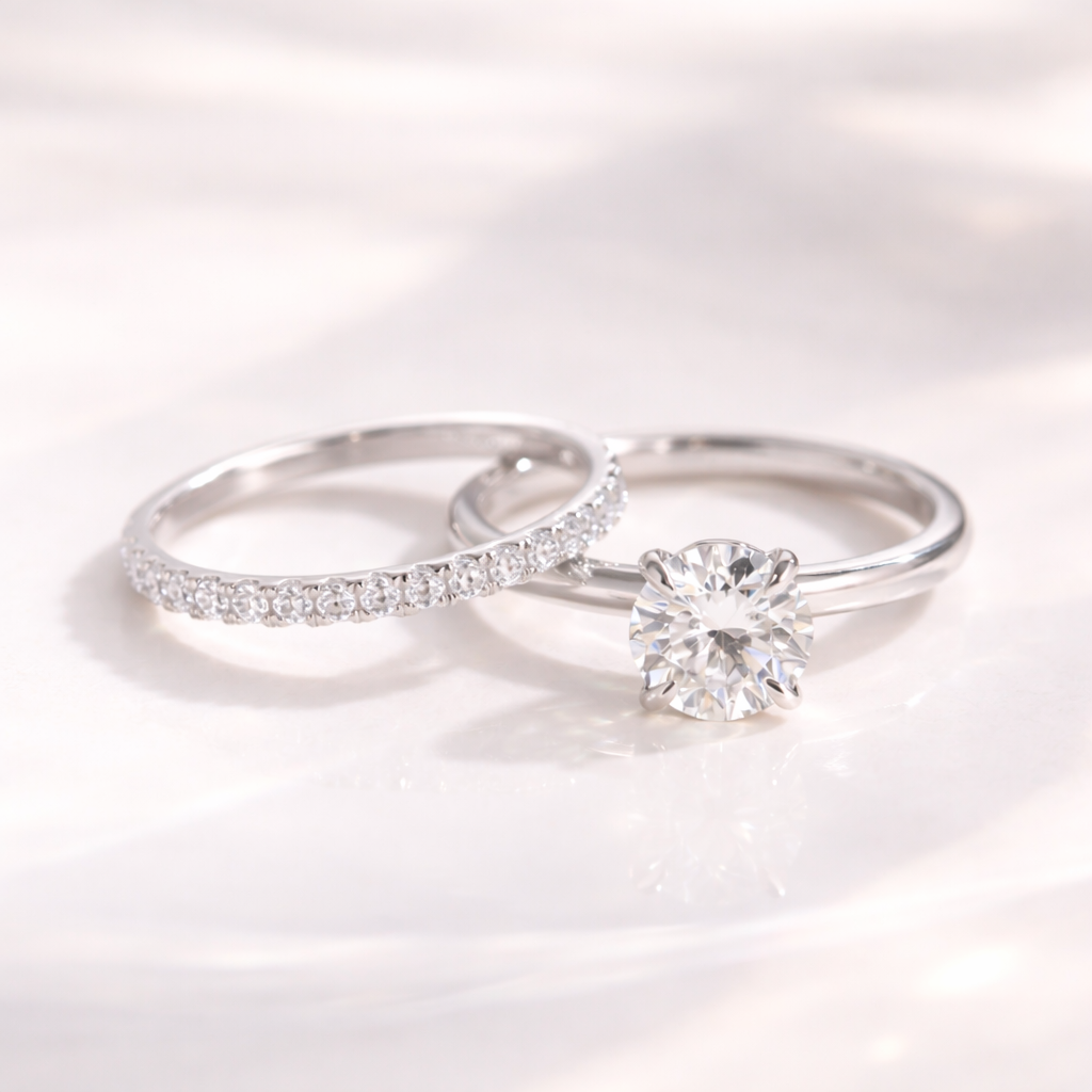 Diamond Engagement Ring With Wedding Band Bridal Ring Set
