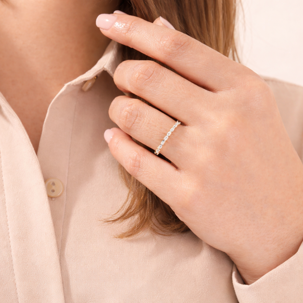 Dainty Horizontal Baguette Half Eternity Wedding Band
