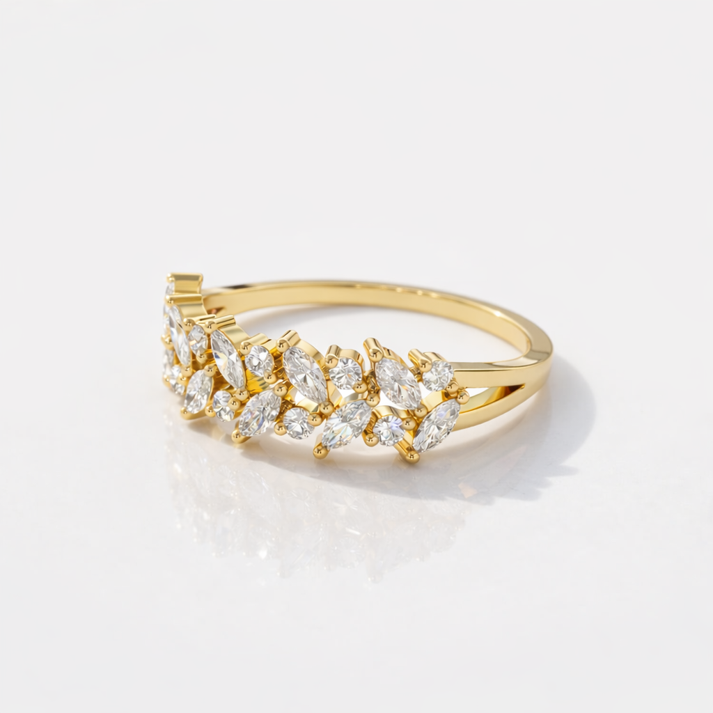 Marquise And Round Wedding Band With Two Row Design
