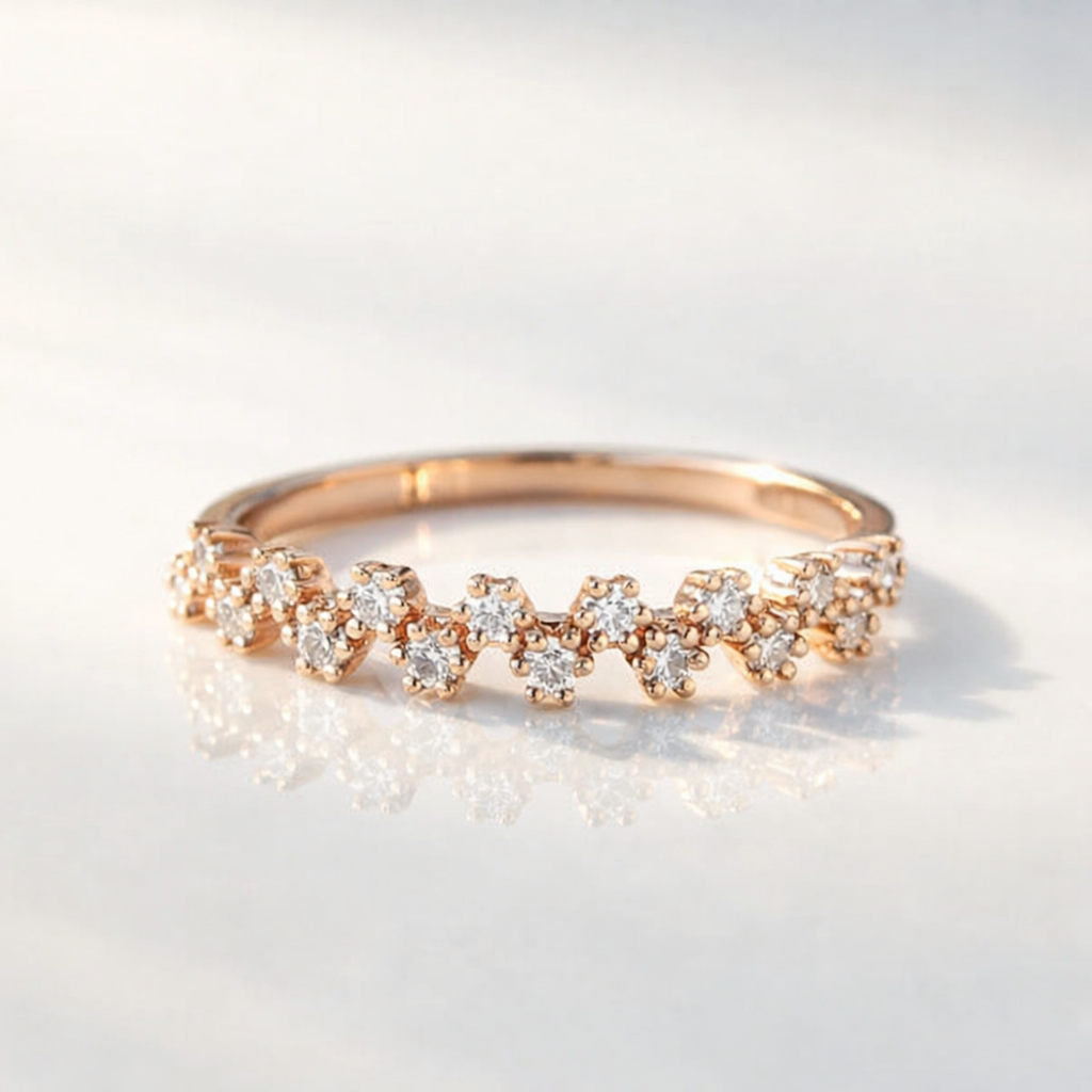 Zig Zag Anniversary Wedding Band With Round Cut Diamonds
