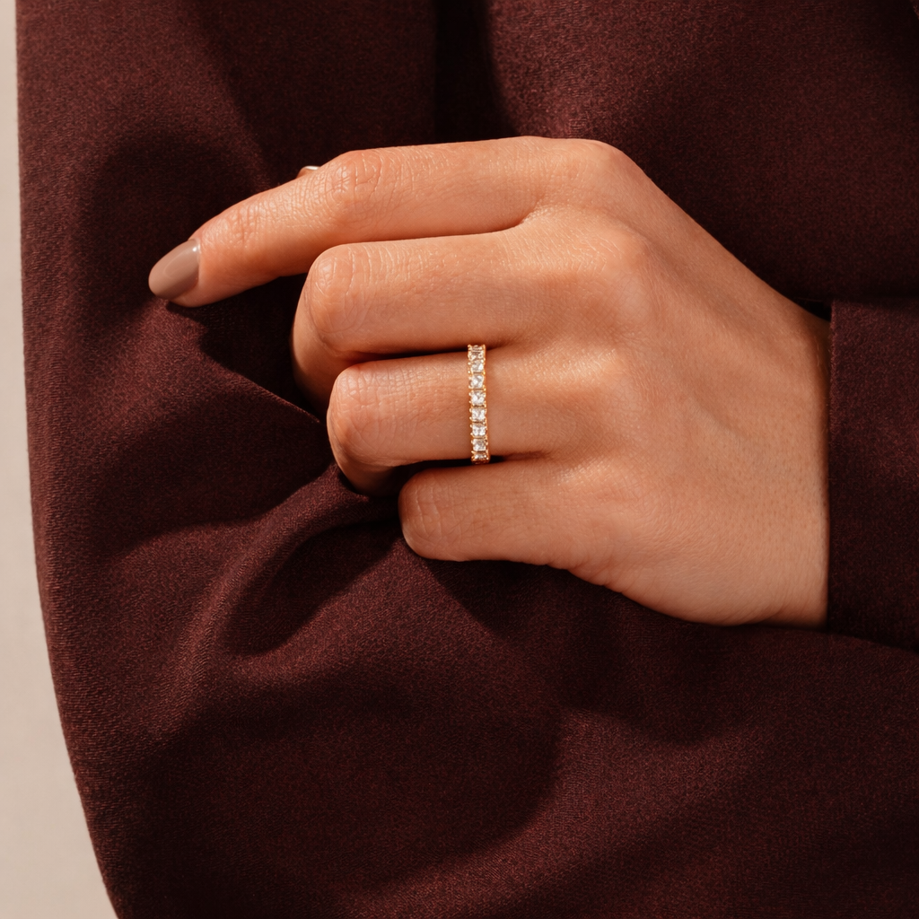 Baguette Cut Diamond Half Eternity Wedding Ring In Gold
