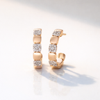 Half Hoop Diamond Earrings With Beaded Gold And Halo Setting
