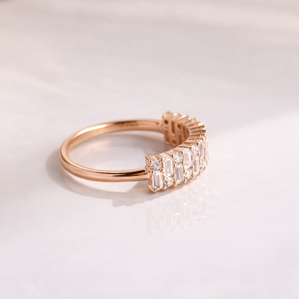 Rose Gold Diamond Wedding Band For Women With Prong Setting
