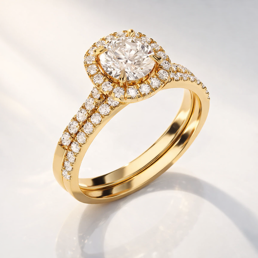 Four claw prong cushion cut halo engagement ring

