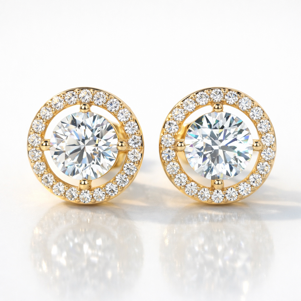 White Gold Round Diamond Stud Earrings
