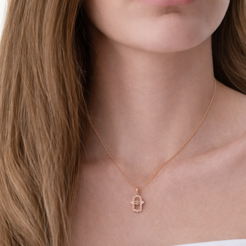 Diamond Hamsa Pendant Round Cut Diamond Or Moissanite
