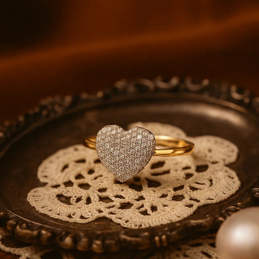 Heart Shaped Pave Moissanite Engagement Ring With Gold Band, Romantic Jewelry Gift For Women’s Special Occasions