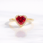 Heart Shaped Ruby Ring Heart Cut Diamond Ring Round Cut Halo Setting.
