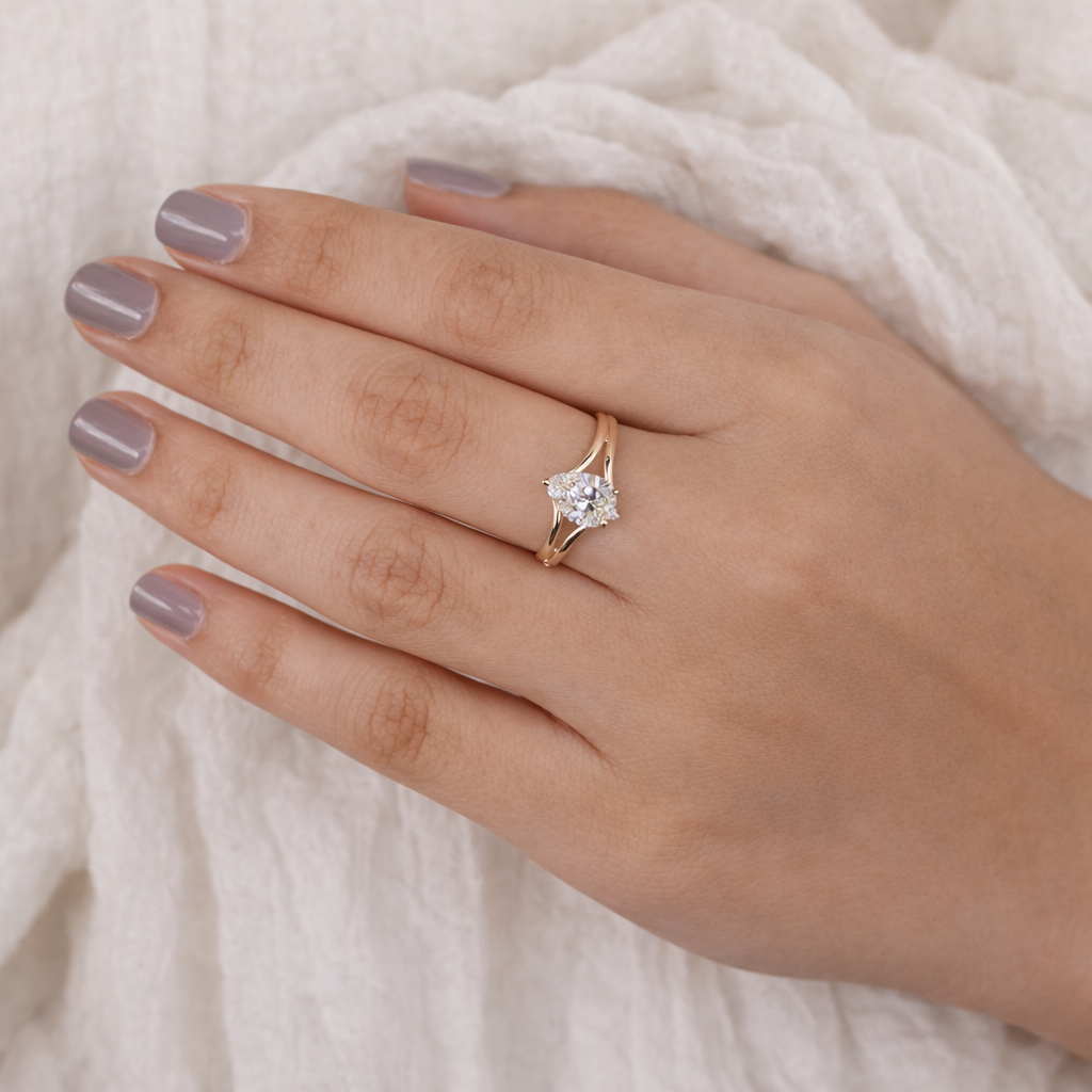 Solitaire Ring Featuring Pear Cut Diamond Ring And Elegant Split Shank Ring

