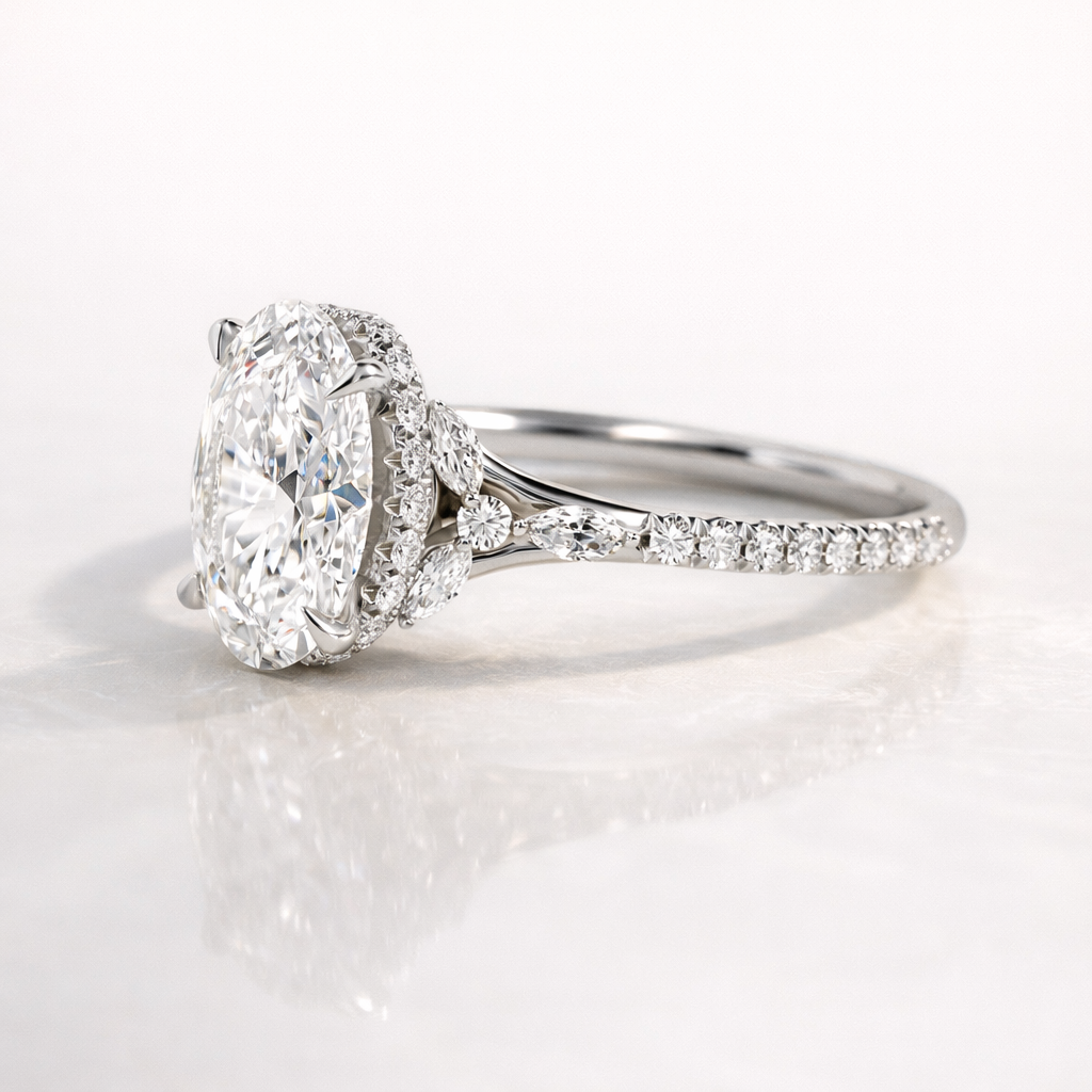 Nature Inspired Engagement Ring With Oval Cut Center Stone

