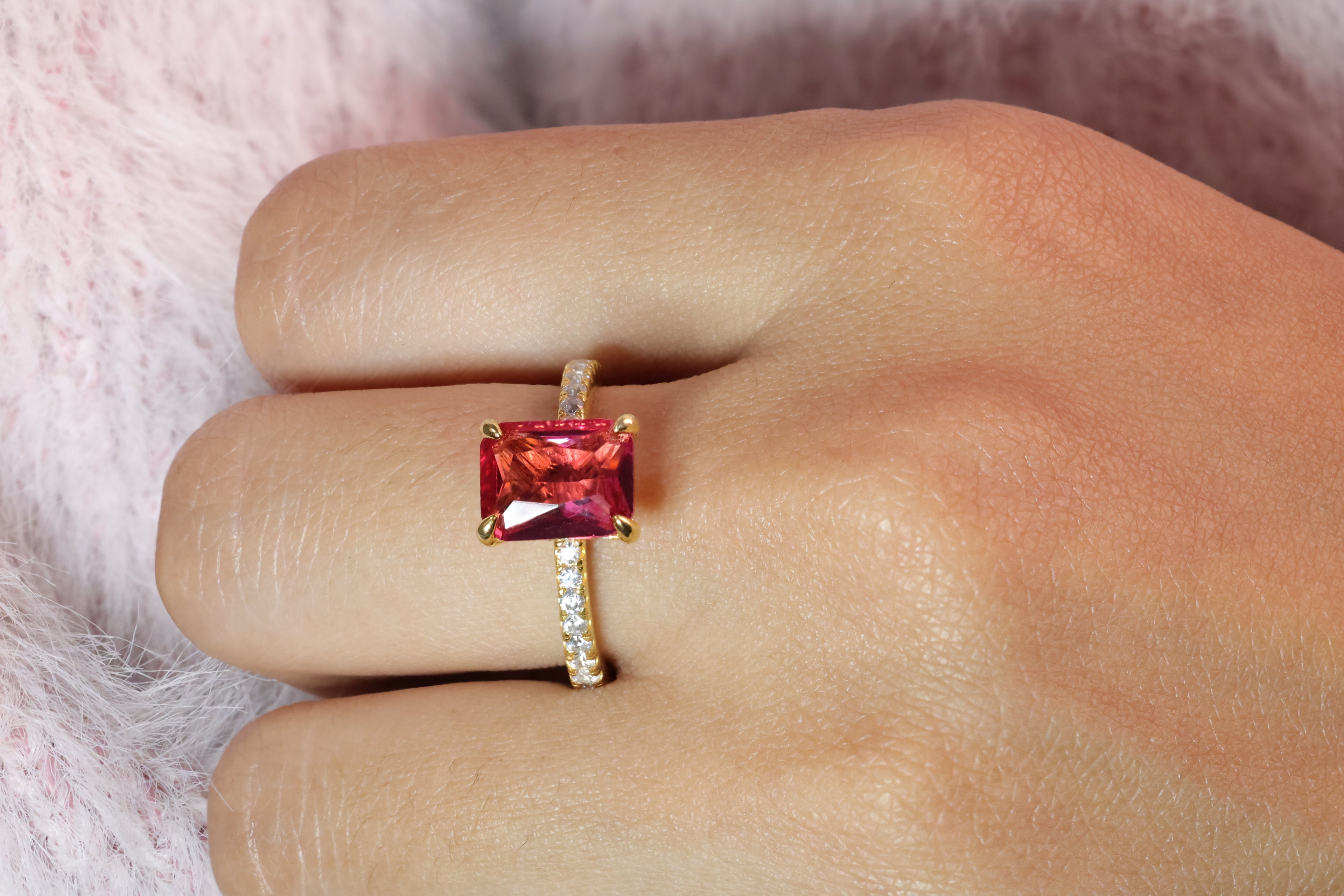 Lab Grown Diamond Ring Custom Engagement Ring Radiant Cut Ruby Ring.
