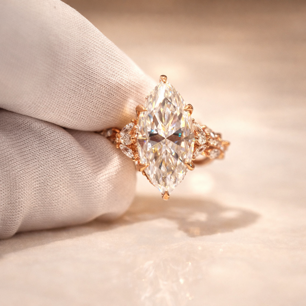 Vintage Marquise Engagement Ring Hidden Halo Moissanite Ring Diiro.
