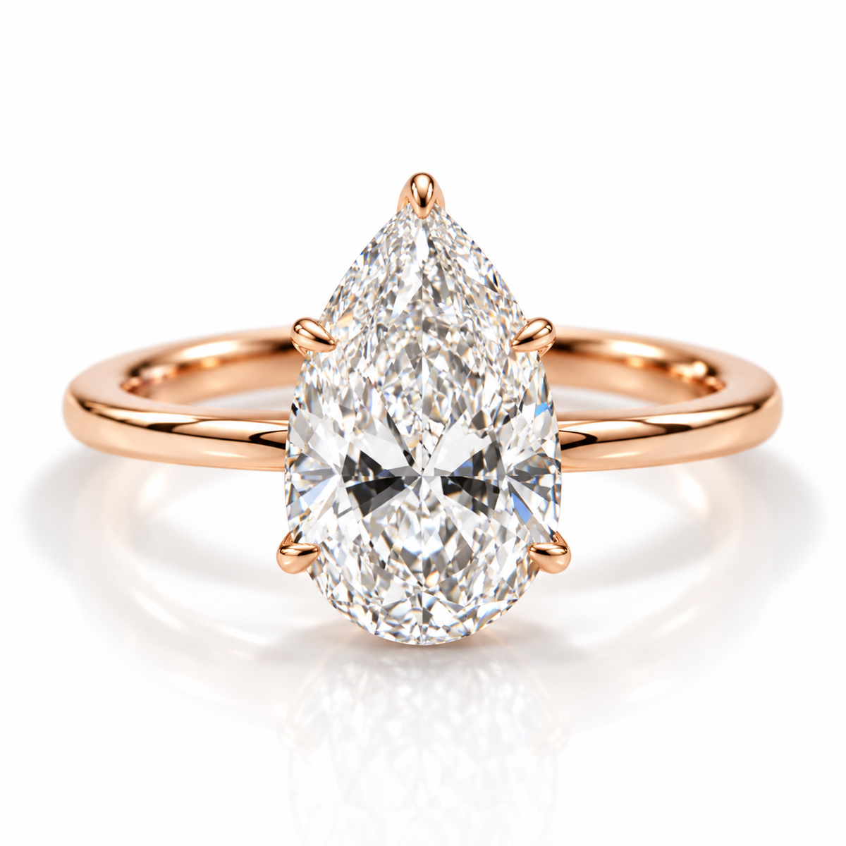 18K rose gold vermeil pear cut diamond solitaire engagement ring with polished band