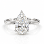 Polished silver pear cut diamond solitaire engagement ring with sleek band