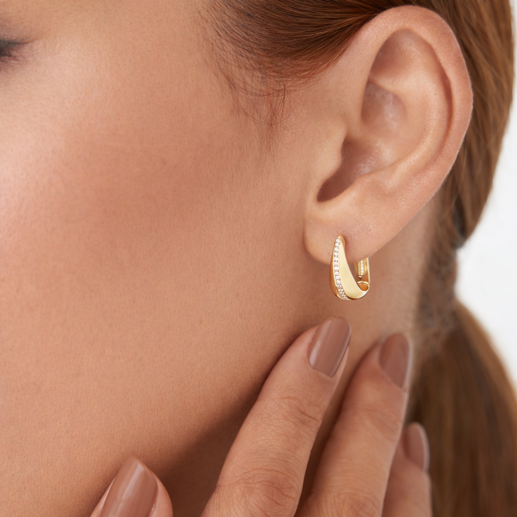 Gold Hoop Teardrop Earrings Round Cut Diamond Earrings
