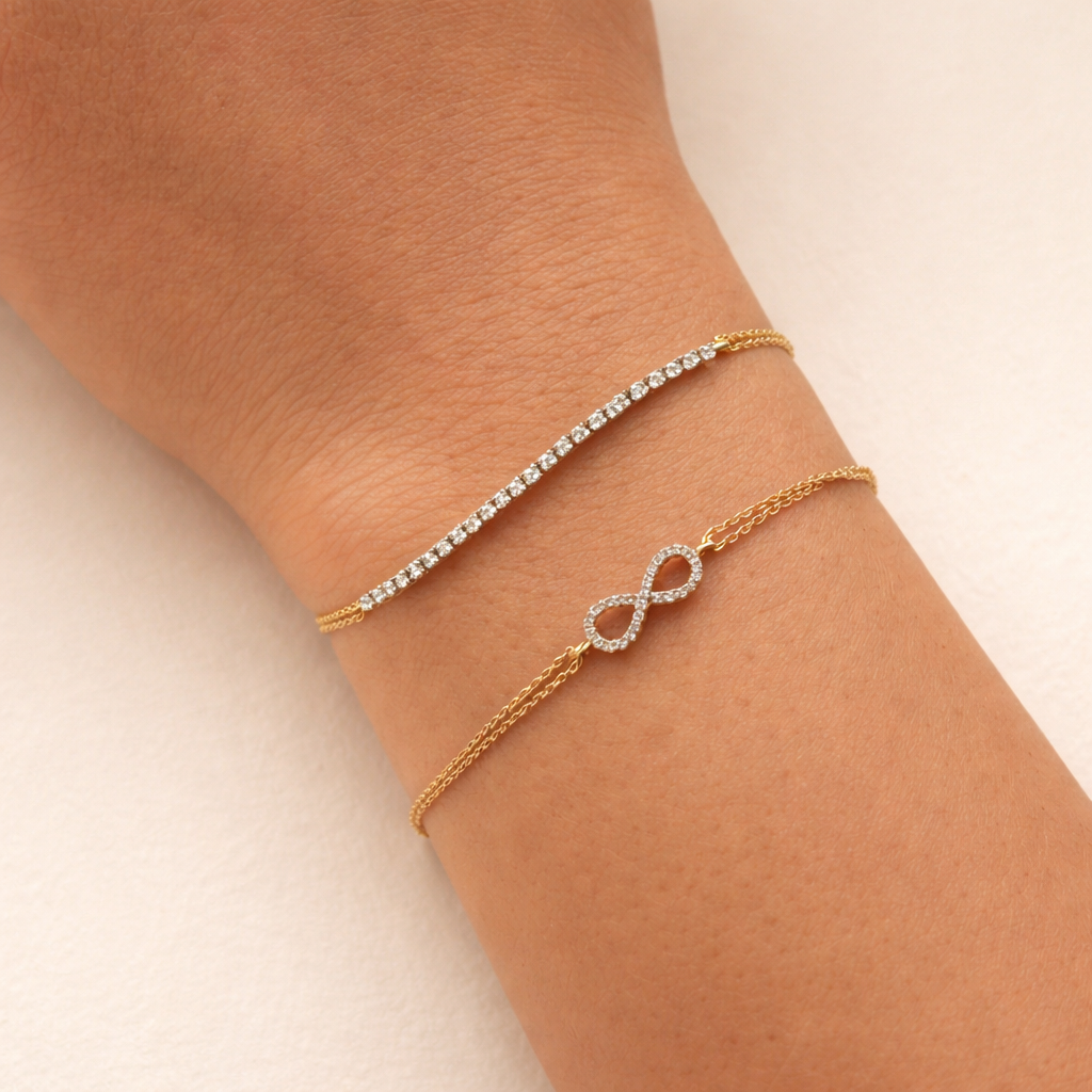 Round cut diamond infinity bracelet
