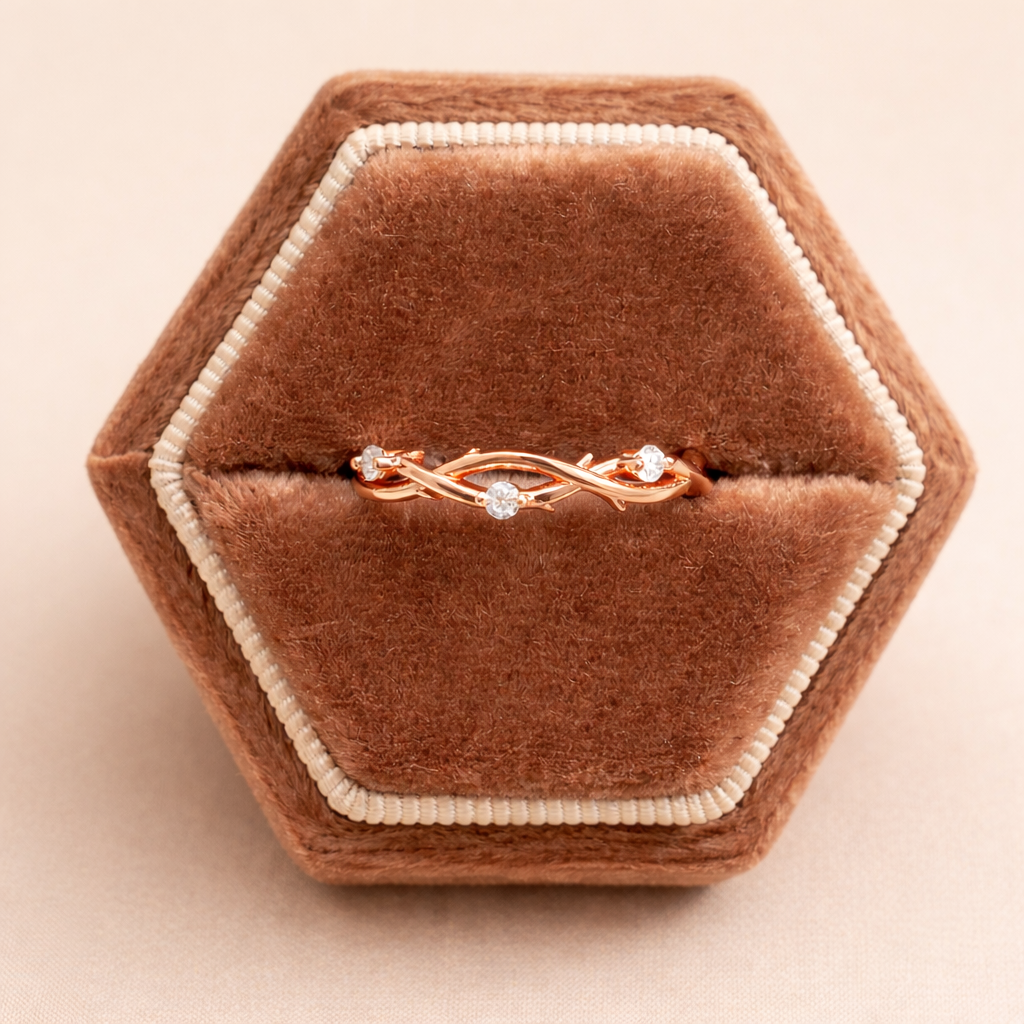 Minimalist Rose Gold Infinity Wedding Band With Round Cut Stone
