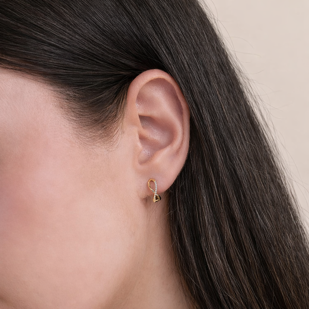 Infinity Earrings Gold Crossover Hoop Earrings Round Cut Diamond
