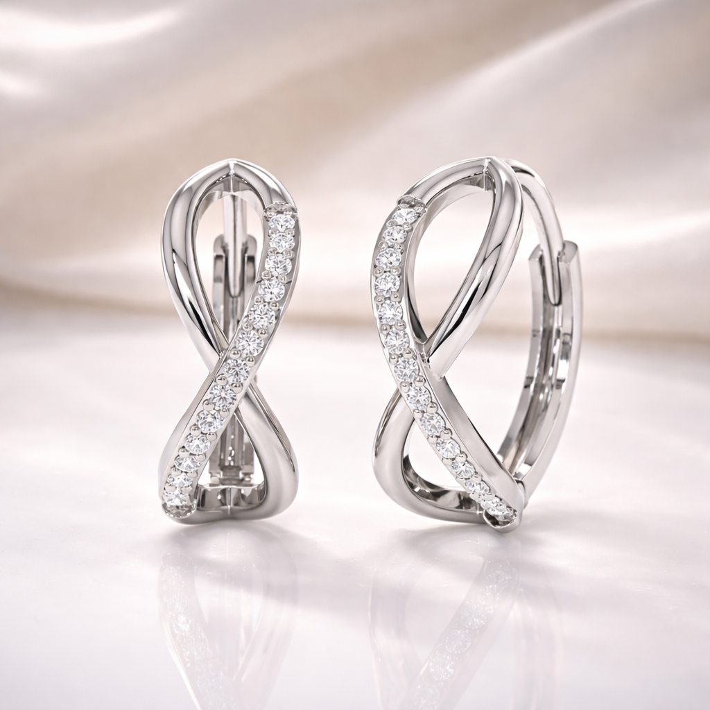 Infinity Hoop Earrings Round Cut Diamond Or Moissanite
