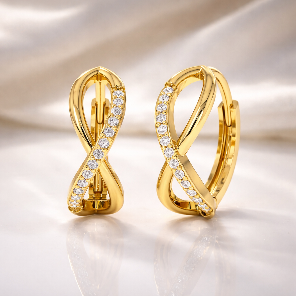 Infinity Hoop Earrings Crossover Huggie Hoop Earrings Prong Setting
