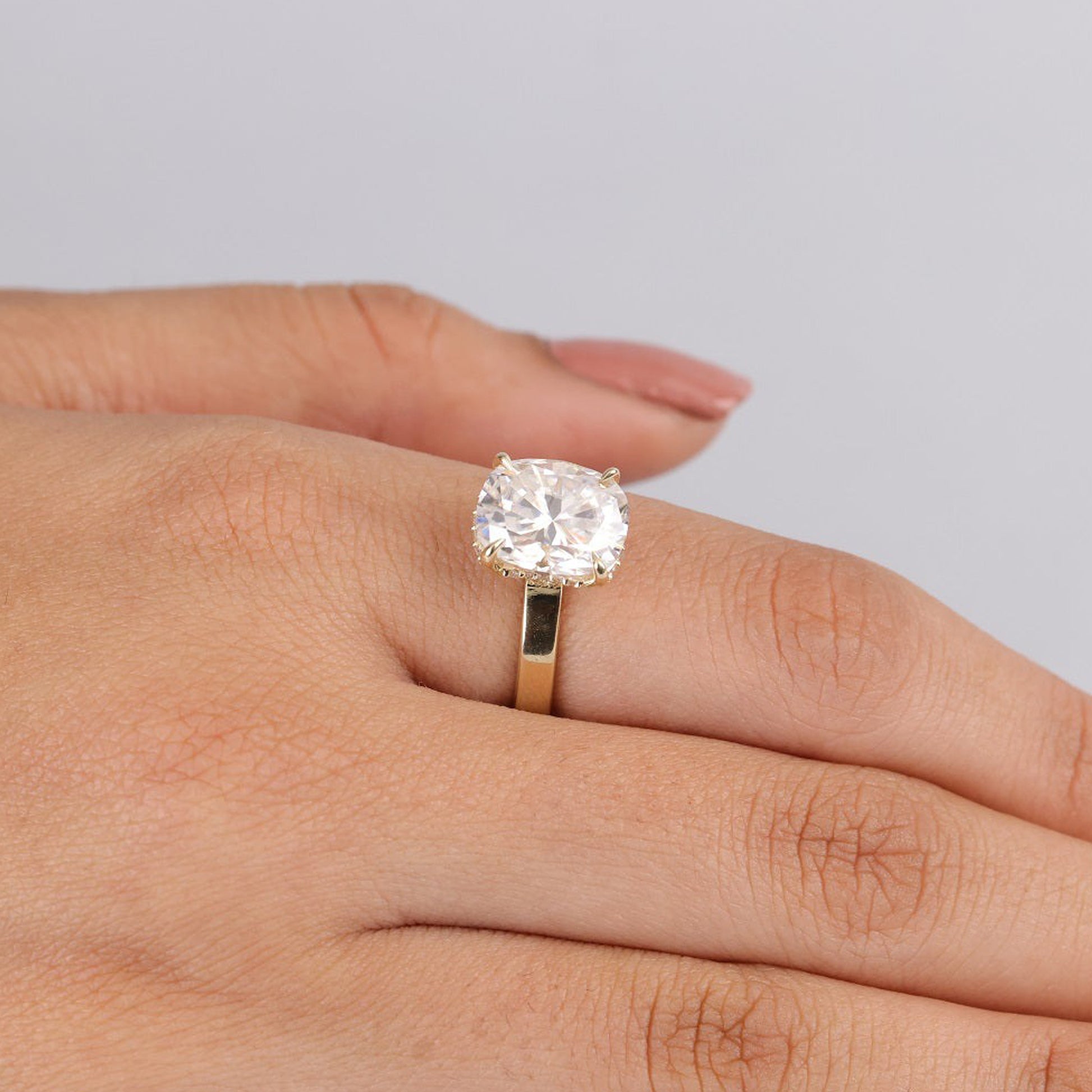 Cushion Cut Gold Halo Ring, Women's Moissanite Engagement Fine Jewelry With Elegant Setting