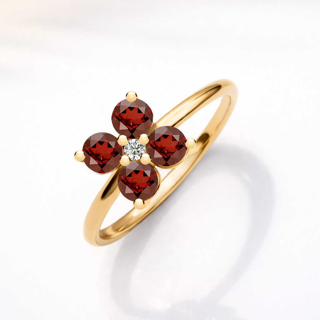 Garnet Ring With Diamond Center
