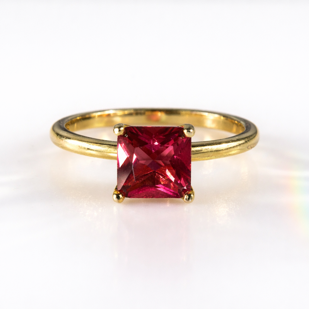 January Birthstone Ring Princess Cut Diamond Ring Garnet Engagement Ring.
