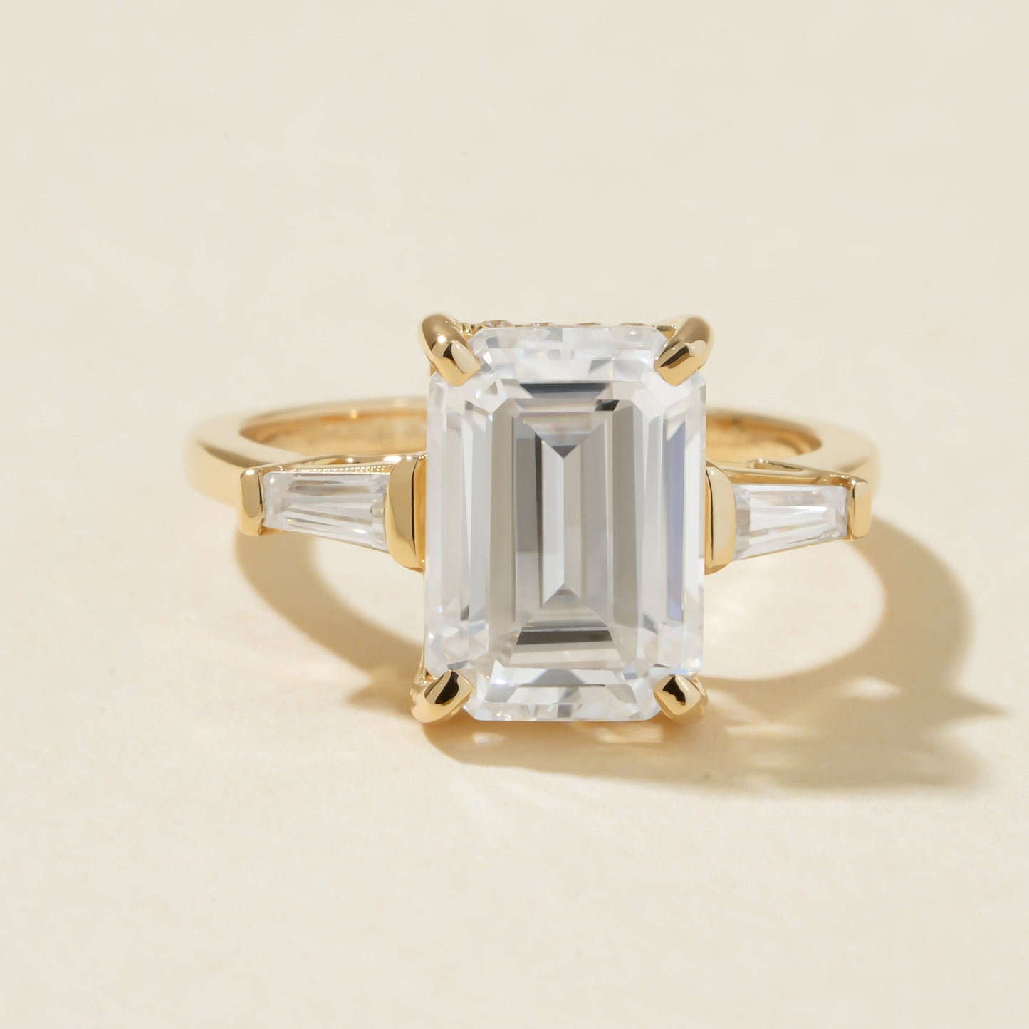Emerald Cut Bridal Ring, Three-Stone Moissanite Wedding Fine Jewelry With Romantic Style 