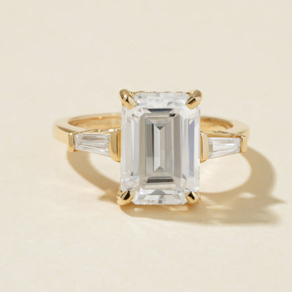 Emerald Cut Bridal Ring, Three-Stone Moissanite Wedding Fine Jewelry With Romantic Style 